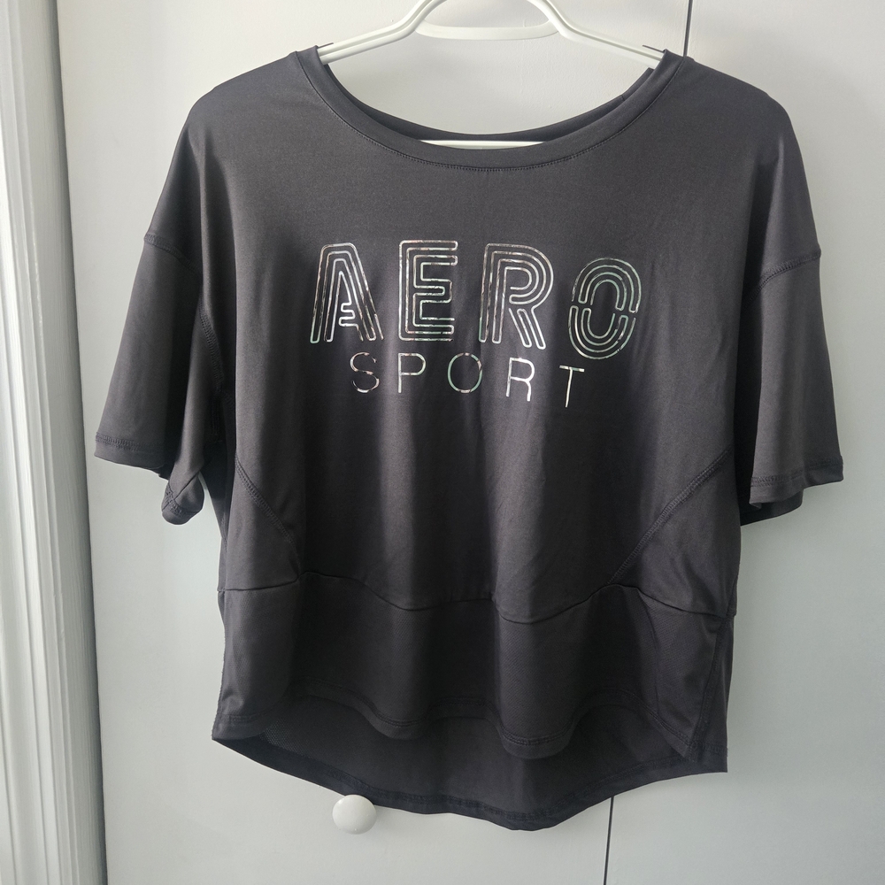 Aeropostale Sport Black Active Tee with White Neck Label